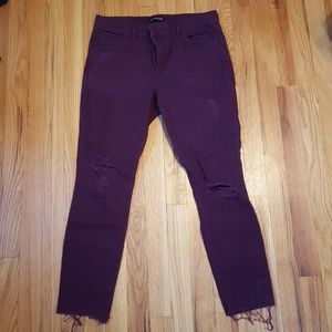 Express Burgandy Ankle Jeans